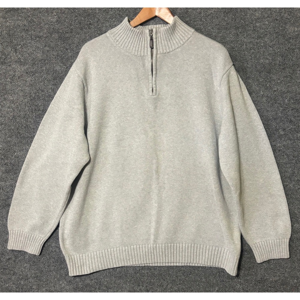 LL‎ Bean Mens XXL Quarter Zip Sweater Gray 100% Cotton Mock Neck Pullover 258291